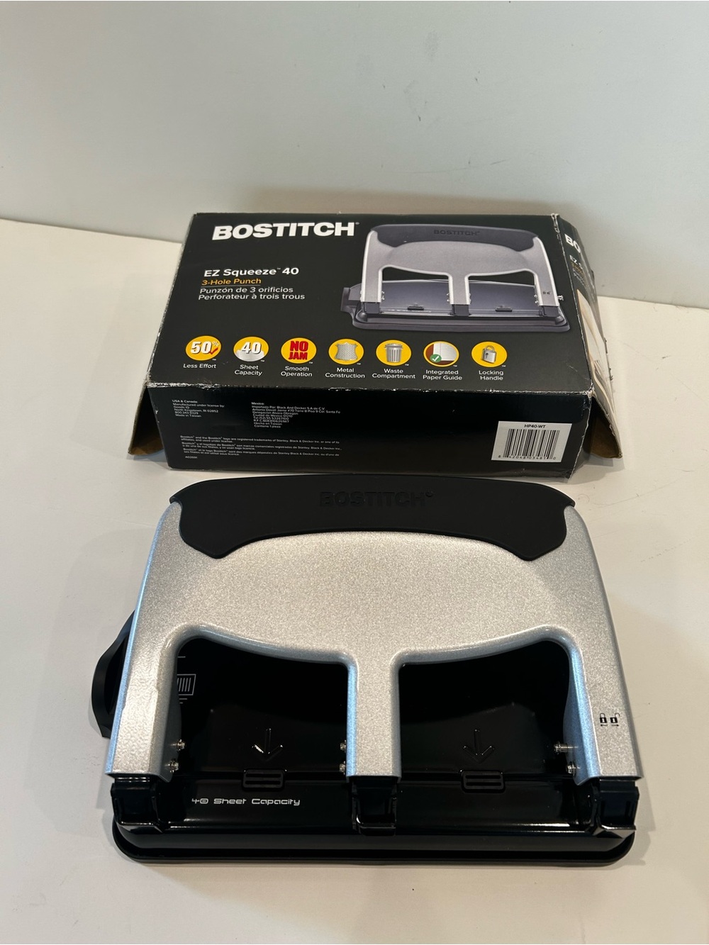 New Bostitch EZ Squeeze 40 Heavy Duty 3 Hole Punch 40 Sheet Office HP40-WT